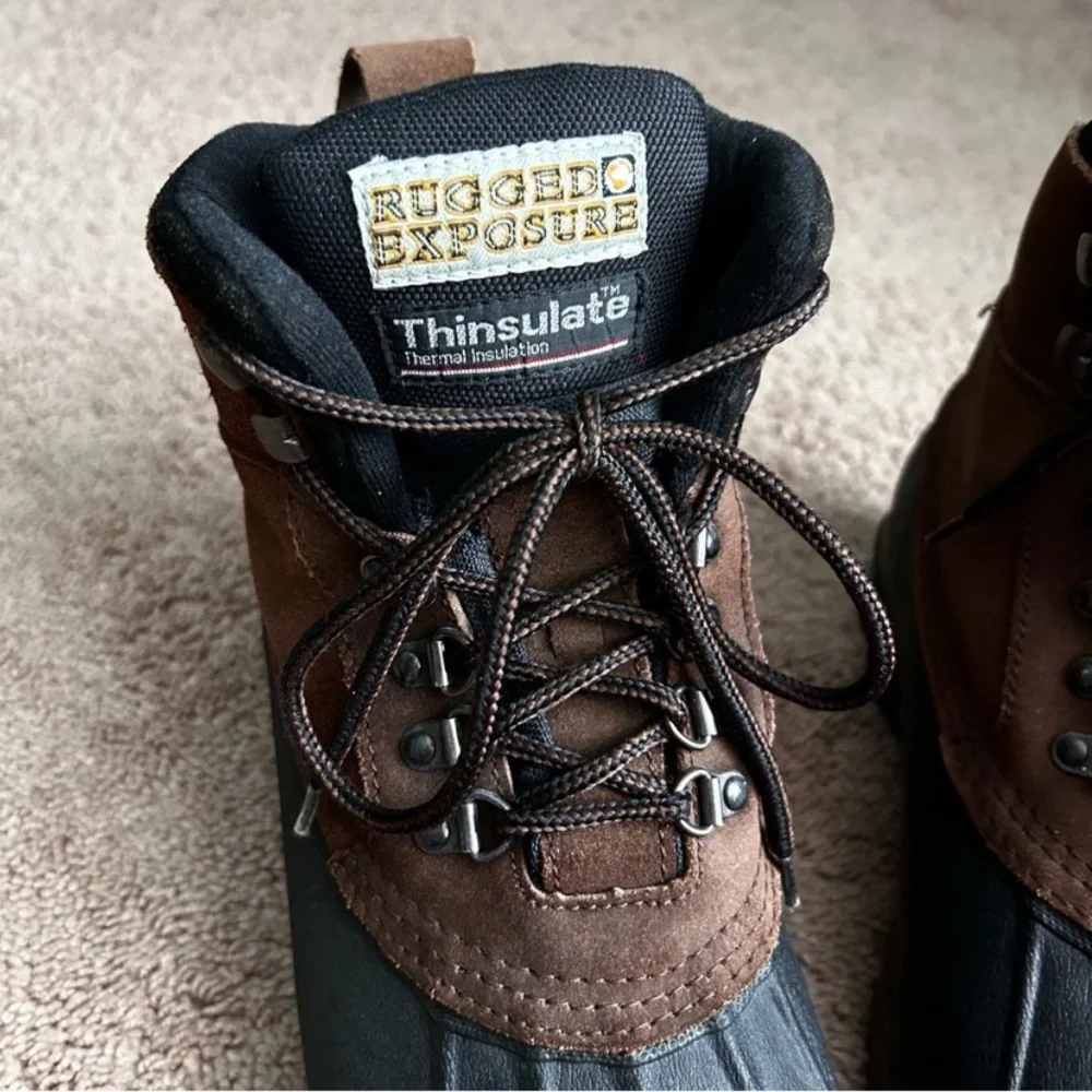 Rugged Exposure Men's Black and Brown Insulated  Rain Snow Hiking Hunting Boots